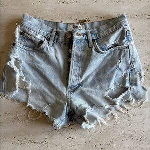 AGOLDE‎ Light Blue Distressed Denim Shorts